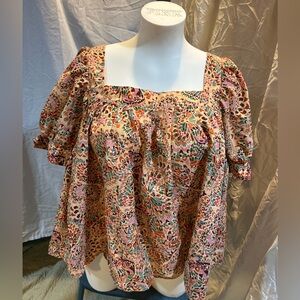 Dr 2- boho neutral Flowy square neck top XL